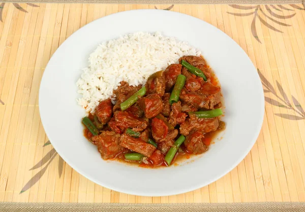 Rindereintopf Mit Grünen Bohnen Und Reis Rindfleisch Mexicana — Stockfoto