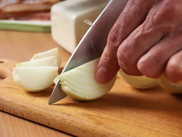 Cutting Onion Making Fish Frikadeller Series — Stock Photo, Image