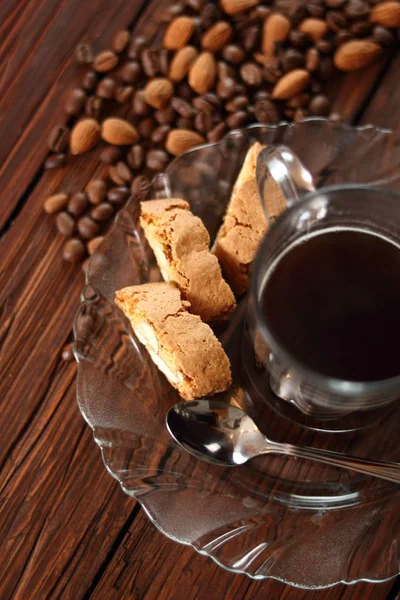 Biscoitos Amêndoa Italianos Cantuccini Xícara Café — Fotografia de Stock