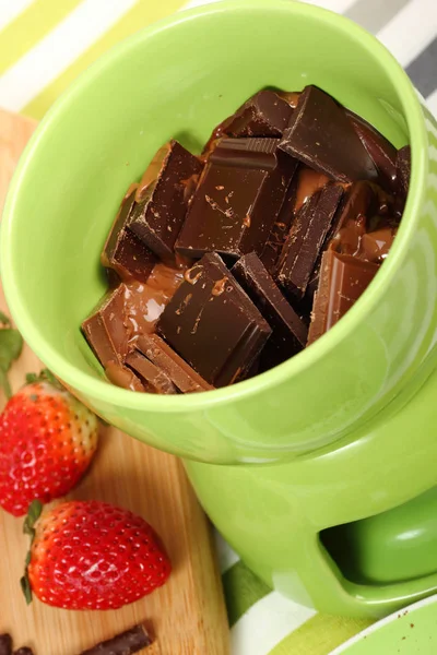 Fondue Fresa Chocolate Mesa — Foto de Stock