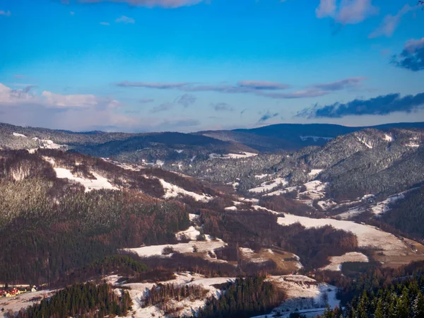 Tal Des Piwniczna Zdroj Winter Blick Von Piwowarowka Bekuft Berge — Stockfoto