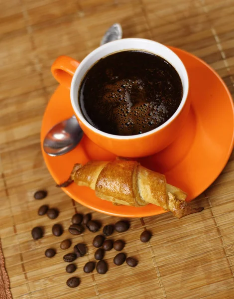 Tasse Avec Café Frais Croissant — Photo