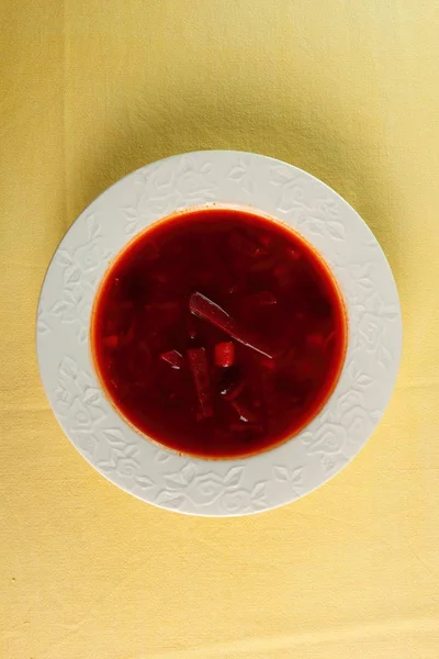 Borsch Sopa Remolacha Con Frijoles Directamente Arriba — Foto de Stock