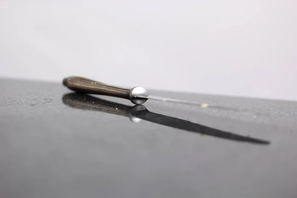 Couteau Table Sur Plaque Granit — Photo