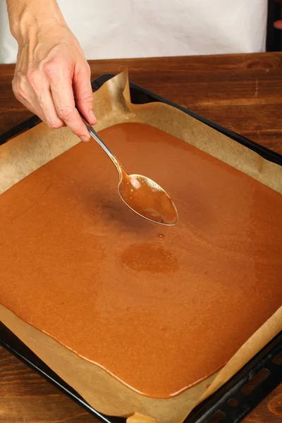 Het Maken Van Chocolade Brownie Serie — Stockfoto