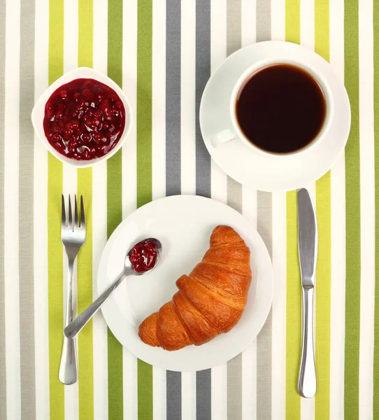 Croissant Thé Confiture Petit Déjeuner Continental — Photo