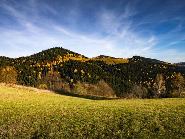 Kommt Herbst Die Berge Jaworzyna Bereich Der Nähe Piwniczna Zdroj — Stockfoto