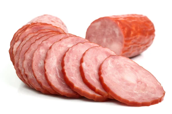 Fleischwurst Scheiben Isoliert Auf Weißem Hintergrund — Stockfoto