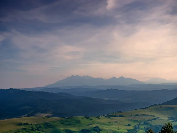 Pieniny Berge Sommer Bei Sonnenuntergang Blick Vom Wysoki Wierch Auf — Stockfoto