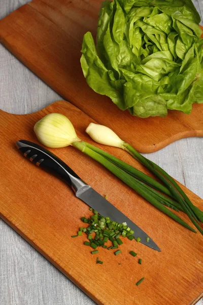 Lechuga Mantequilla Cebollas Primavera — Foto de Stock