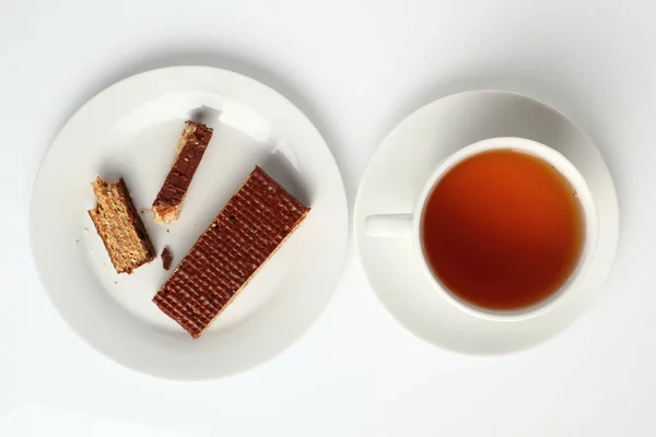 Chocolate Coberto Wafer Com Chá — Fotografia de Stock