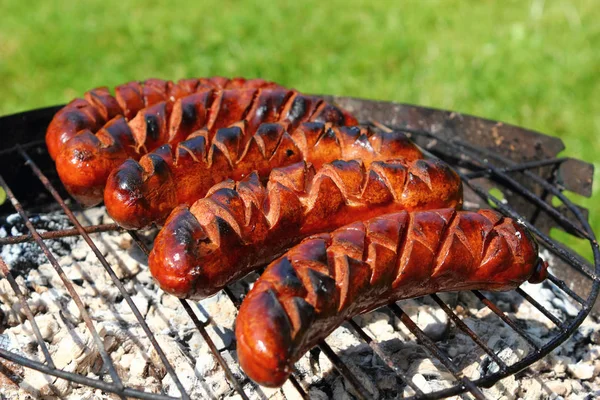 바비큐 그릴에 소시지 — 스톡 사진