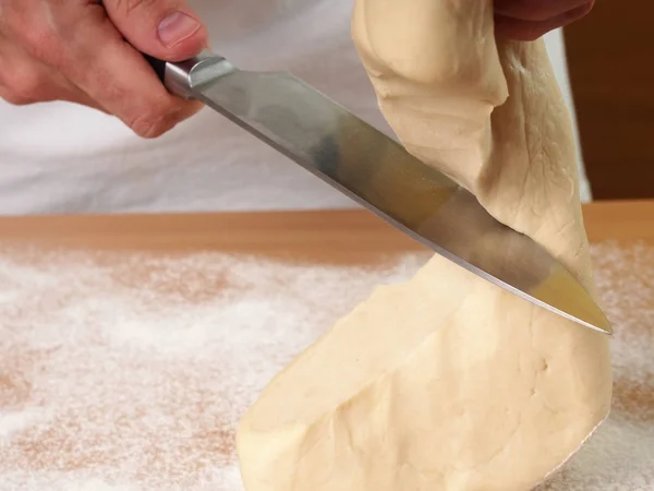 Cutting Dough Préparation Boulettes Viande — Photo