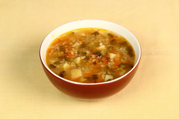 Soppa Från Inlagd Gurka Rassolnik Zupa Ogorkowa — Stockfoto
