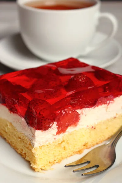 Strawberry Jelly Cake Cup Tea — Stock Photo, Image