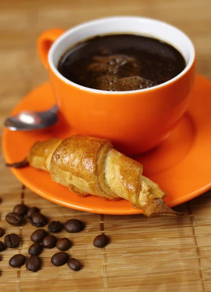 Tasse Avec Café Frais Croissant — Photo