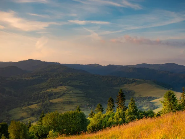 Gamme Przehyba Radziejowa Dans Les Montagnes Beskids Coucher Soleil Vue — Photo