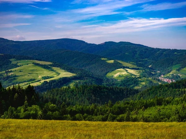 Dorf Jaworki Und Radziejowa Reichen Von Pieniny Berge Sommer — Stockfoto