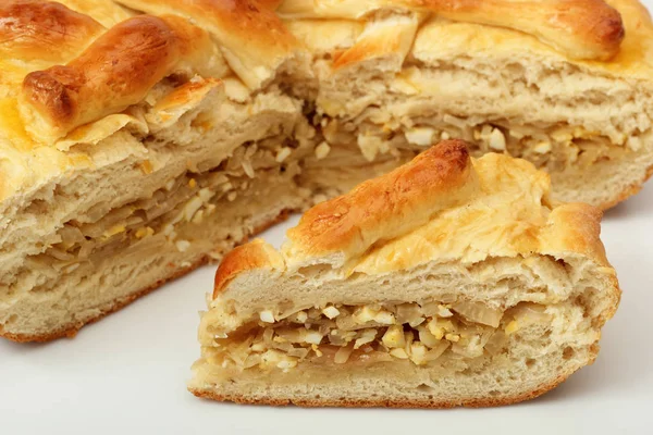 Pastel Casero Rodajas Con Cebolla Relleno Col — Foto de Stock