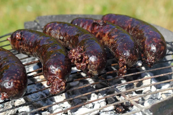 Asar Salchichas Sangre Parrilla Barbacoa —  Fotos de Stock