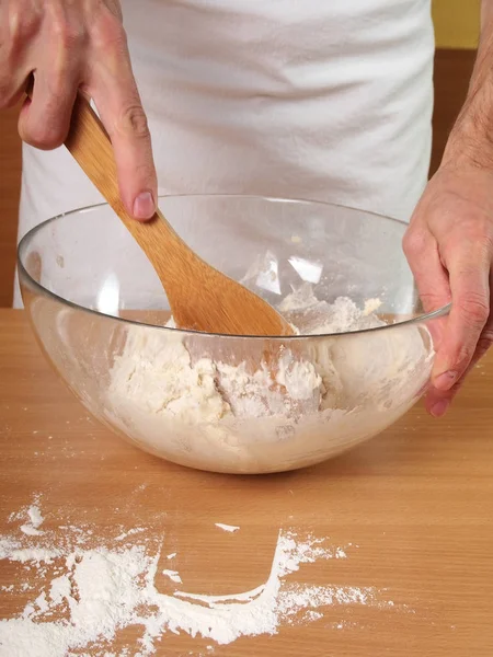 Ingredienti Miscelazione Fare Pasta Preparazione Gnocchi Carne — Foto Stock