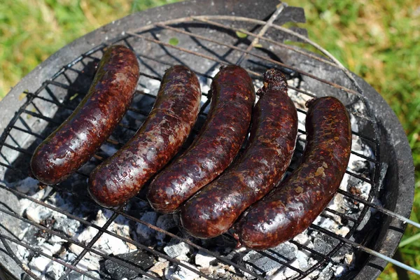 Asar Salchichas Sangre Parrilla Barbacoa — Foto de Stock