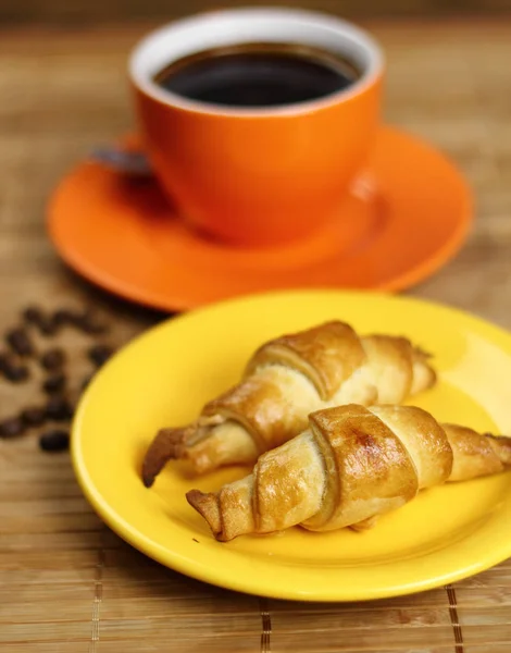 Cup Fresh Coffee Croissants — Stock Photo, Image