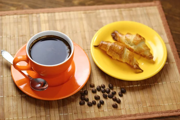 Tasse Avec Café Frais Croissants — Photo