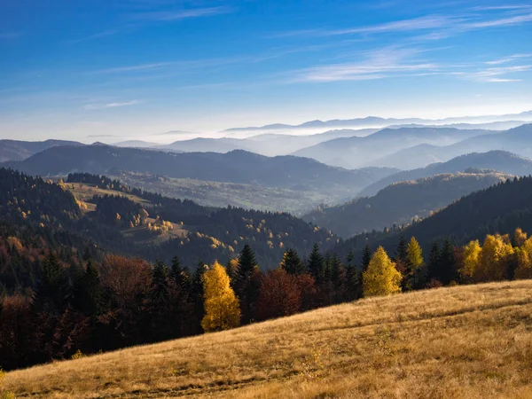 Beschleppt Berge Herbst Von Jaworzyna Bereich Der Nähe Piwniczna Zdroj — Stockfoto