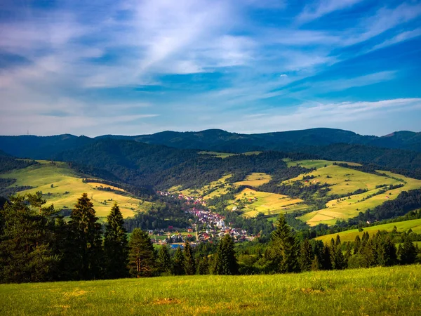 Dorf Szlachtowa Von Pieniny Berge Sommer — Stockfoto