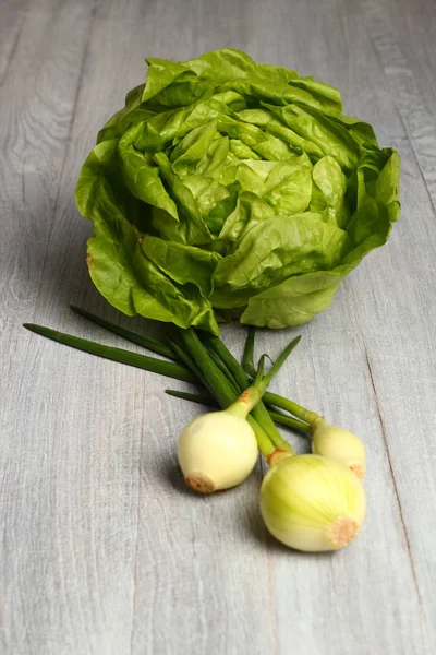 Buttersalat Und Frühlingszwiebeln — Stockfoto