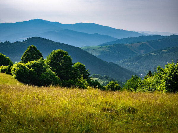 Pieniny Mountains in summer. Mount Palenica. Gorce Mountains at background.