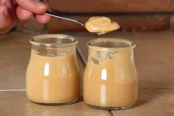 Konzumace Mléka Puding Dezert Jar Soubory Cookie — Stock fotografie