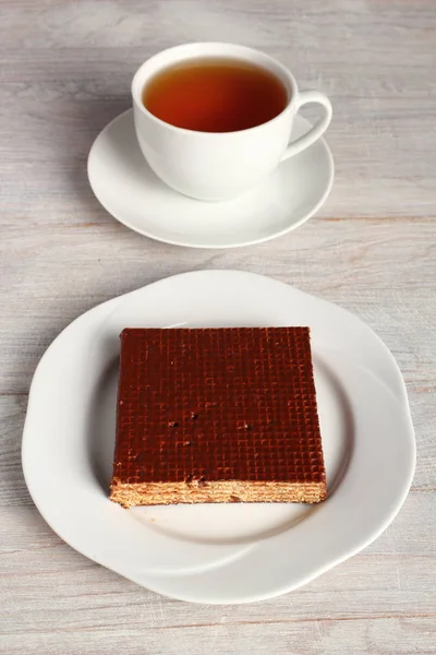 Chocolate Covered Wafer Cup Tea — Stock Photo, Image