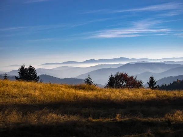 Góry Beskid Jesienią Zakresu Jaworzyna Pobliżu Miasta Piwniczna Zdrój Polska — Zdjęcie stockowe