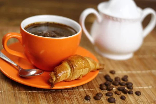 Tasse Avec Café Frais Croissant — Photo