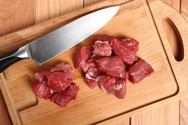 Kockára Vágott Marhahús Ragu Steak Daraboló Board — Stock Fotó