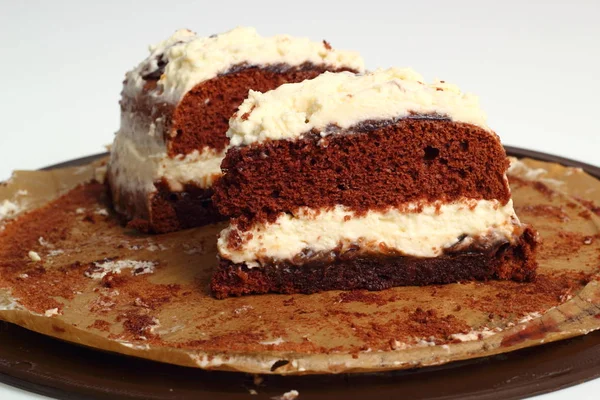Chocolate Layer Cake Torte Whipped Cream Jam — Stock Photo, Image