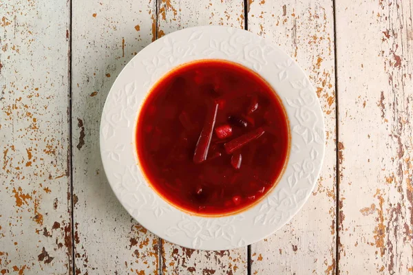 Borsch Sopa Beterraba Com Feijão Diretamente Acima — Fotografia de Stock