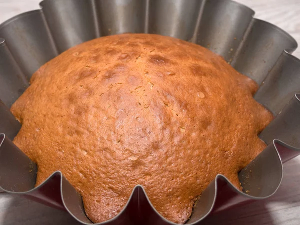 Baked cake in tin. Making Yogurt Cake.