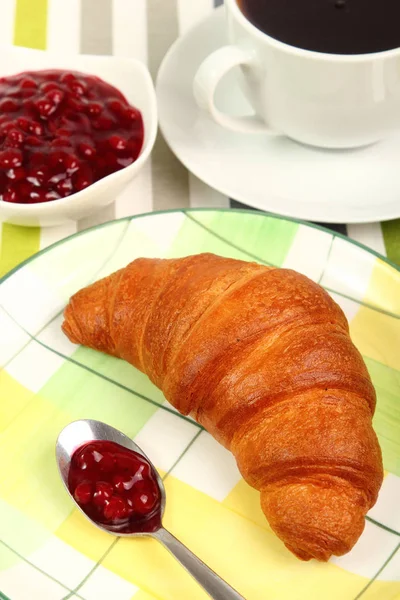 Croissant Tee Marmelade Kontinentales Frühstück — Stockfoto