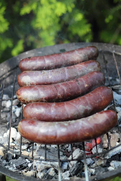 Asar Salchichas Sangre Parrilla Barbacoa —  Fotos de Stock