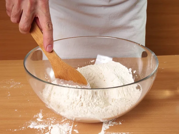 Mescolare Farina Fare Pasta Preparazione Gnocchi Carne — Foto Stock