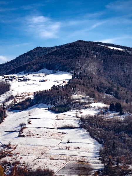 Vista Del Monte Makowica Invierno Desde Wola Krogulecka Montañas Beskids —  Fotos de Stock