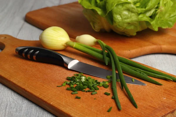 Lechuga Mantequilla Cebollas Primavera — Foto de Stock