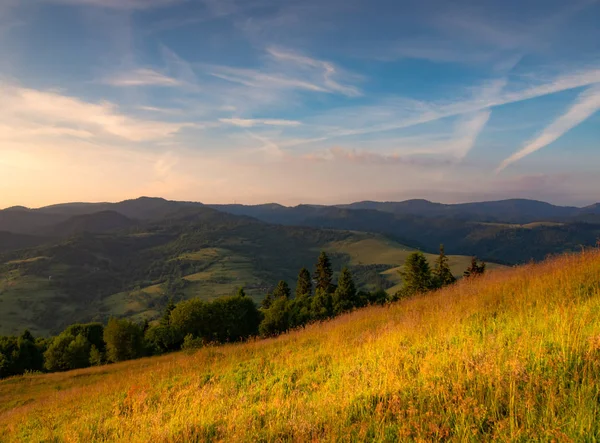 日落时贝斯奇尔山脉的 Przehyba Radziejowa 从贾穆塔山 皮耶尼山 波兰的看法 — 图库照片