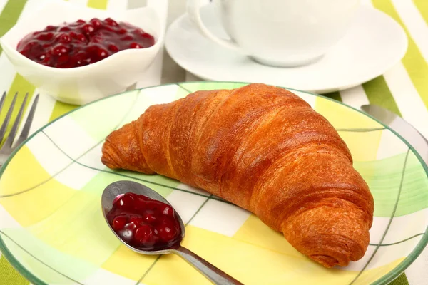 Croissant Tea Jam Continental Breakfast — Stock Photo, Image