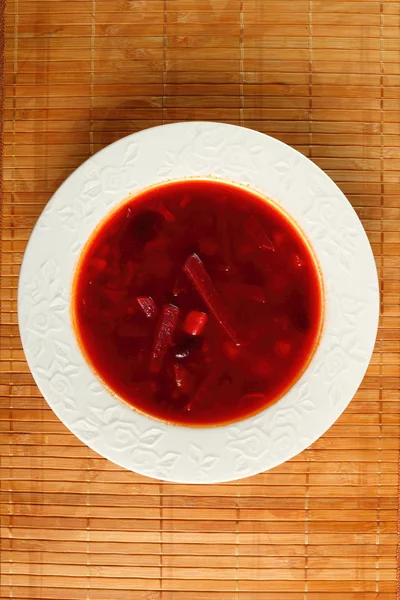 Borsch Sopa Remolacha Con Frijoles Directamente Arriba —  Fotos de Stock