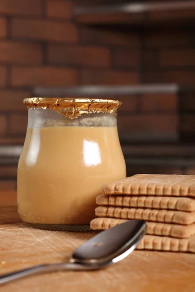 Mléka Pudink Lahvích Soubory Cookie — Stock fotografie