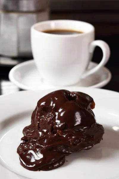 Choux Chocolate Ganache Coffee Cup — Stock Photo, Image